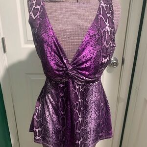 Purple Snake-Print Tank Top - Women's Twist Front